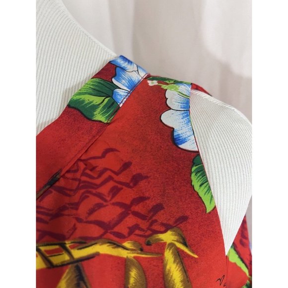 Vintage Hawaiian Muumuu Dress Red Tiki Ship Size 16 Polyester Lightweight - Picture 5 of 11